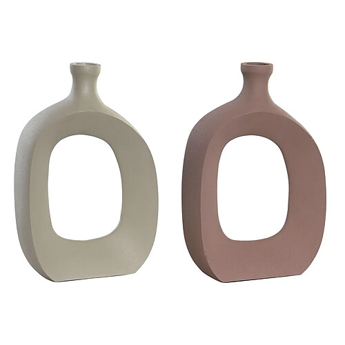 Vase DKD Home Decor 16 x 6 x 24 cm Beige Rose Aluminium (2 Unités)