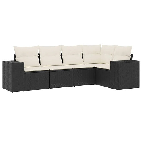 Maison Chic Salon de jardin 5 pcs avec coussins | Ensemble de Table et chaises | Mobilier d'Extérieur noir résine tressée -GKD15428