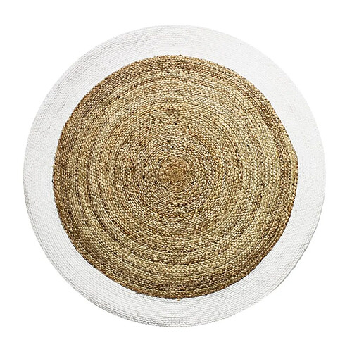 Thedecofactory FUNNY JUTE - Tapis rond en jute et coton bande blanche diam.160