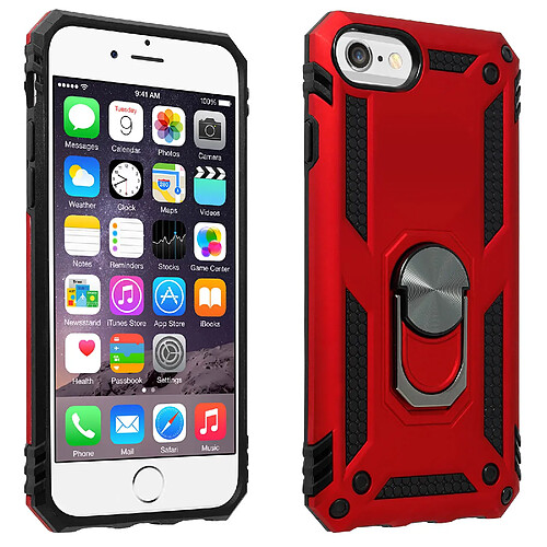 Avizar Coque iPhone SE 2022, 2020 et 8, 7, 6S, 6 Bi Rigide Bague Magnétique rouge