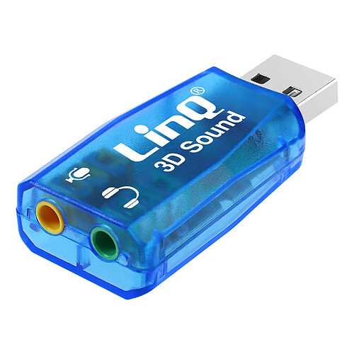 Carte Son Externe USB vers 2x Jack 3.5mm Audio Microphone Surround 5.1 LinQ Bleu