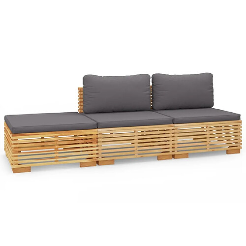 Maison Chic Salon de jardin 3 pcs + coussins - Mobilier/Meubles de jardin - Table et chaises d'extérieur Bois de teck solide -MN35192