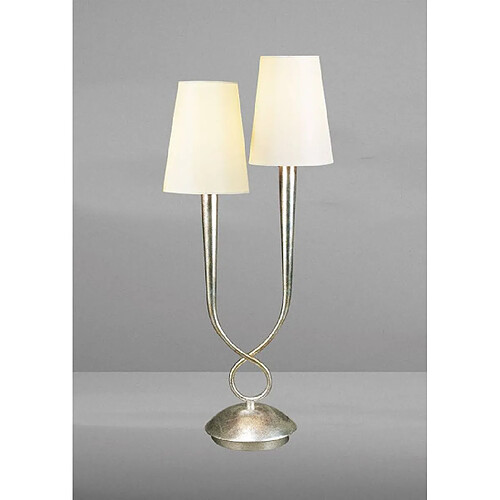 Luminaire Center Lampe de Table Paola 2 Ampoules E14, argent peint avec Abat jour crèmes