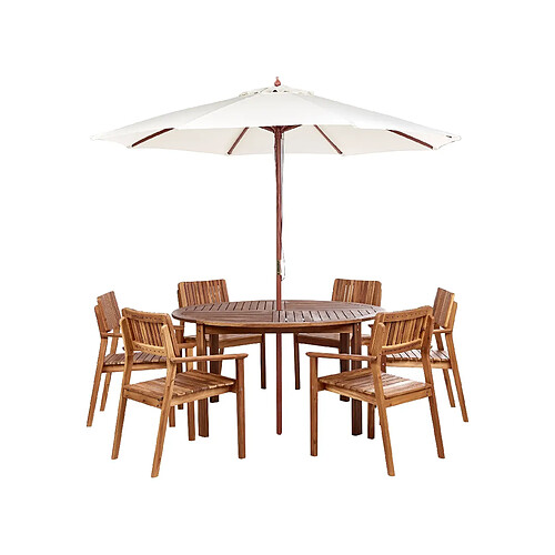 Beliani Table avec chaises et parasol AGELLO Bois Bois clair