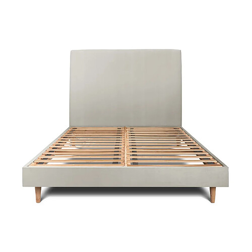 Sommeil de plomb Lit 140x200cm avec tête de lit tapissier velours et sommier kit taupe - Hauteur totale : 29cm