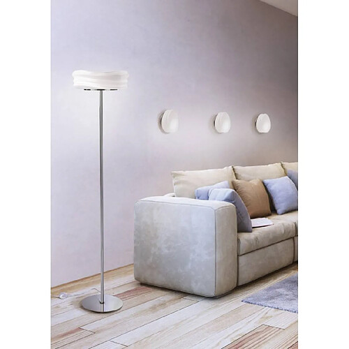 Luminaire Center Lampadaire Mediterraneo 2 Ampoules E27, chrome poli/verre blanc dépoli