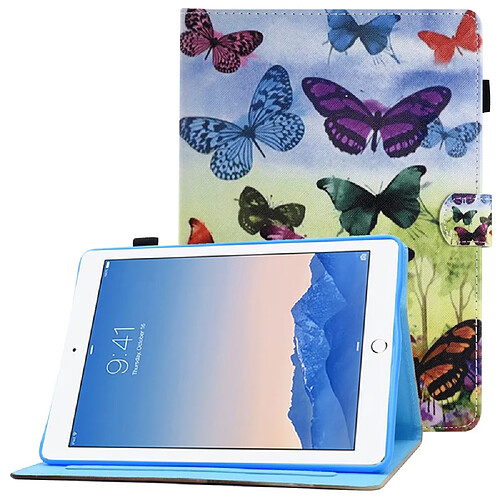 Etui en PU motif de couture avec support et porte-carte pour votre iPad Air (2013)/Air 2/9.7-pouces (2017)/(2018) - papillons colorés