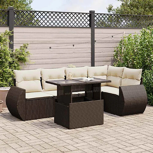 vidaXL Salon de jardin avec coussins 6 pcs marron résine tressée