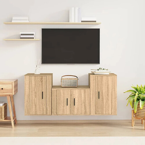 vidaXL Ensemble de meubles TV 3 pcs Chêne sonoma Bois d'ingénierie