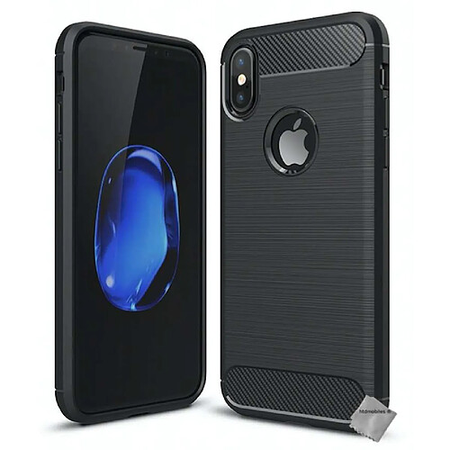 Htdmobiles Coque silicone gel carbone pour Apple iPhone XS + film ecran - NOIR