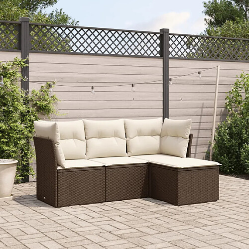 vidaXL Salon de jardin 4 pcs avec coussins marron résine tressée