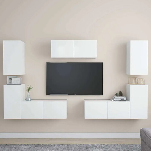 Maison Chic Ensemble de meubles TV 7 pcs | Banc TV Moderne pour salon | Meuble de Rangement - Blanc Aggloméré -MN82667