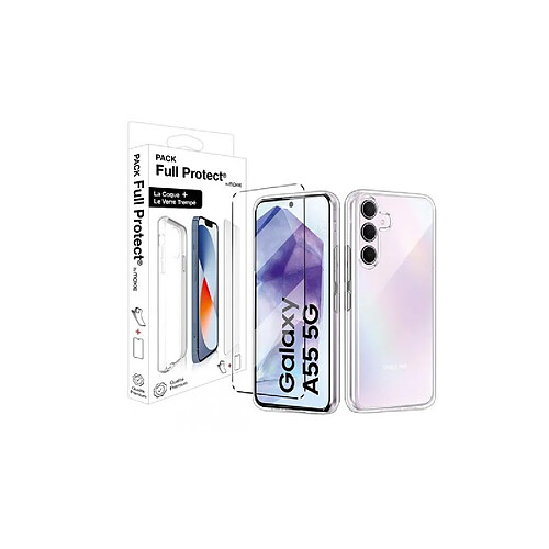 Pack protection complète écran en verre trempé Moxie + coque pour Samsung Galaxy A55 Transparent