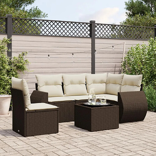 vidaXL Salon de jardin avec coussins 6 pcs marron résine tressée