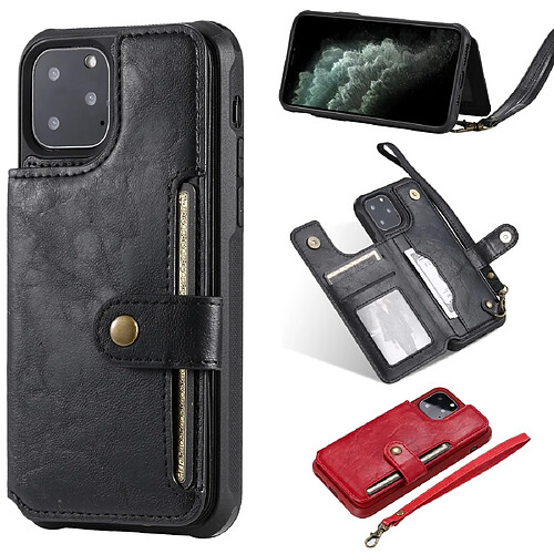 Wewoo Coque Pour iPhone 11 Pro Boucle Zipper Etui de protection antichoc avec support et fentes cartes et portefeuille et lanière et cadre photos Noir