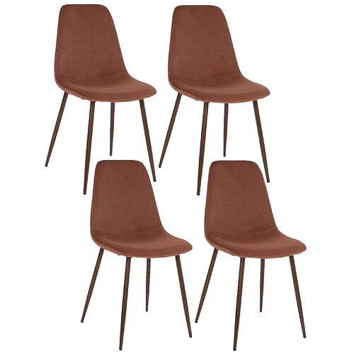 Toilinux Lot de 4 Chaises confortables en polyester effet velours et pieds en fer Roka - Rouge Terracotta