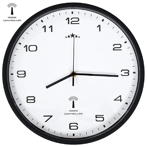 Decoshop26 Horloge murale radioguidée Mouvement à quartz 31 cm Blanc/noir DEC022250