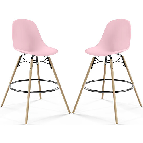 ICONIK INTERIOR Tabouret de Bar - Design Scandinave - Pieds en Bois - Lot de 2 - Skögur Rose pâle