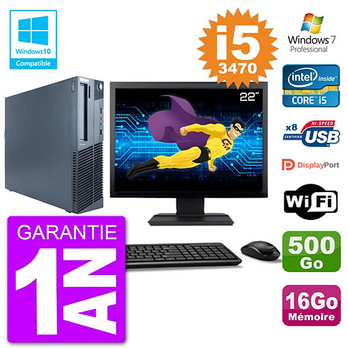 PC Lenovo M82 SFF Ecran 22" i5-3470 RAM 16Go Disque 500Go Graveur DVD Wifi W7 · Occasion