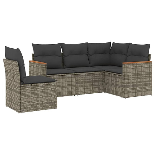 Maison Chic Salon de jardin 5 pcs avec coussins | Ensemble de Table et chaises | Mobilier d'Extérieur gris résine tressée -GKD44263