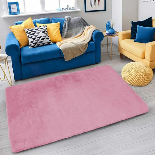 Sensoo Tapis décoratif pour salon, chambre à coucher, chambre d'enfant | Tapis moelleux | Moderne | Poils longs | Super doux | Qualité supérieure | Couleur unie | Antidérapant (rose, 140 x 200 cm)