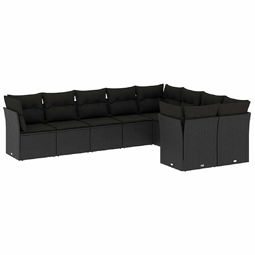 Maison Chic Salon de jardin 9 pcs avec coussins | Ensemble de Table et chaises | Mobilier d'Extérieur noir résine tressée -GKD15912