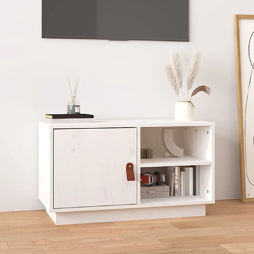 Maison Chic Meuble TV scandinave - Banc TV pour salon Blanc 70x34x40 cm Bois de pin massif -MN73117