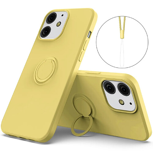 Coque en silicone avec béquille à anneau réglable et sangle jaune pour votre Apple iPhone 13 6.1 pouces