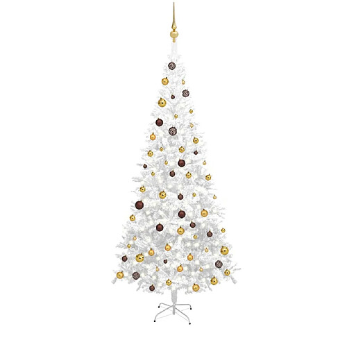 vidaXL Arbre de Noël artificiel pré-éclairé et boules L 240 cm blanc