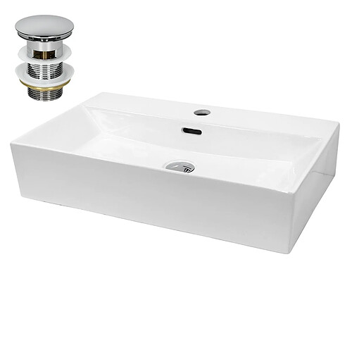 Ecd Germany Lavabo en céramique blanc avec garniture de vidage vasque à poser 515 x 360 mm