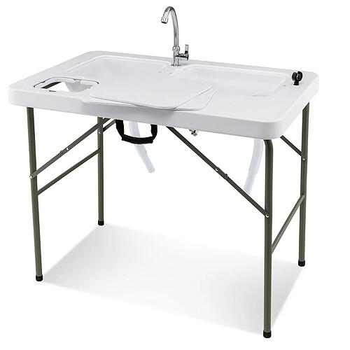 Helloshop26 Table de pêche avec 2 éviers robinet rotatif 360° table pliante portable pour nettoyage de poisson en acier et hdpe ultra-léger charge 150kg 20_0009433