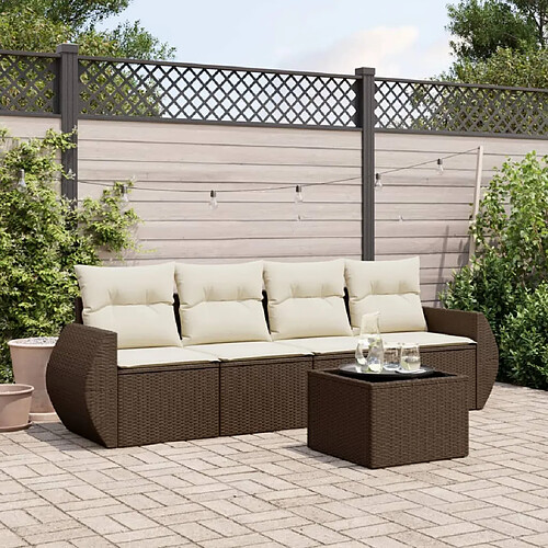 vidaXL Salon de jardin avec coussins 5 pcs marron résine tressée