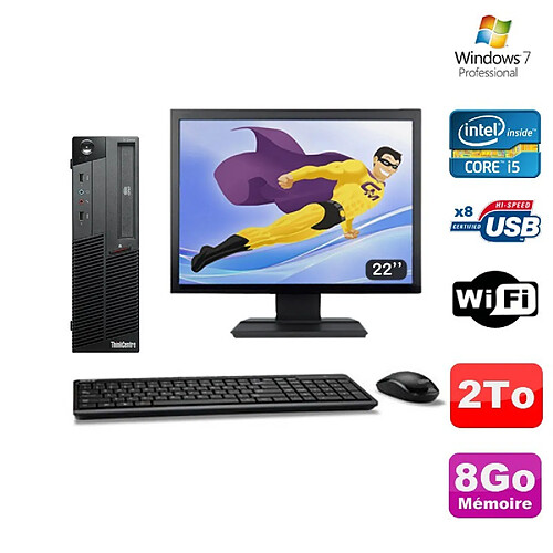 PC Lenovo M90P 5864 Core i5-650 3.2GHz 8Go 2000Go Graveur WIFI W7 + Ecran 22"" · Occasion