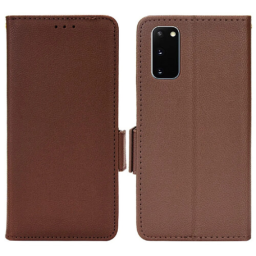 Etui en PU texture litchi, fermoir aimanté avec support marron pour votre Samsung Galaxy S20