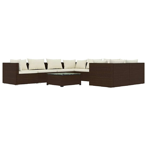 Maison Chic Salon de jardin 9 pcs + coussins - Mobilier/Meubles de jardin - Table et chaises d'extérieur Résine tressée Marron -MN40933