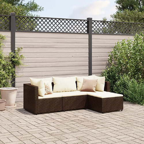 vidaXL Salon de jardin 4 pcs avec coussins Marron Résine tressée