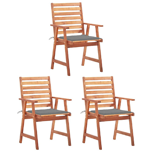 vidaXL Chaises à manger d'extérieur lot de 3 et coussins Acacia massif