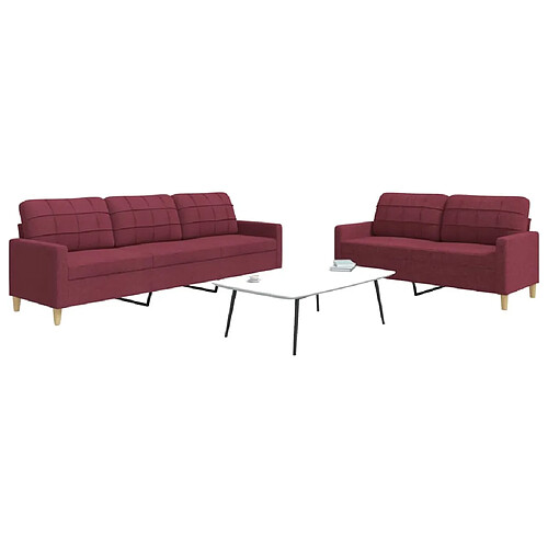 vidaXL Ensemble de canapés 2 pcs rouge bordeaux tissu