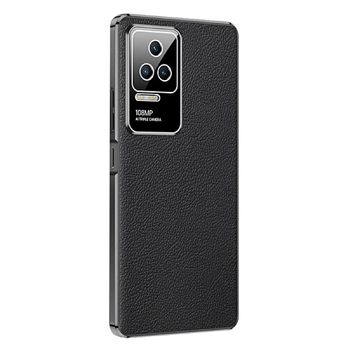 Coque en TPU + cuir véritable électroplaqué, noir pour votre Xiaomi Redmi K50/Redmi K50 Pro