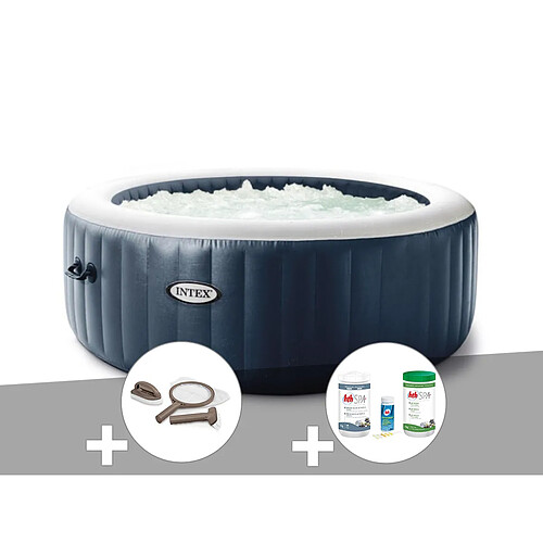 Kit spa gonflable Intex PureSpa Blue Navy rond Bulles 4 places + Kit d'entretien + Kit traitement brome