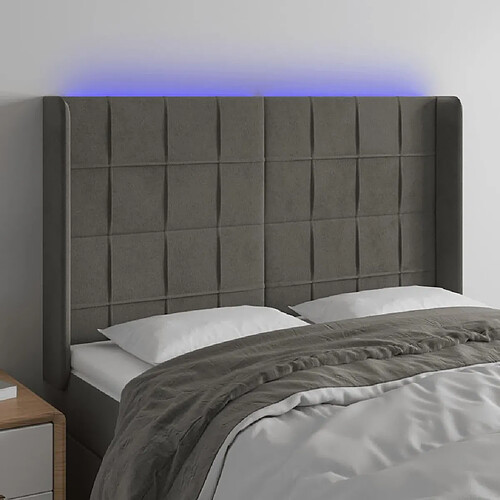 Maison Chic Tête de lit scandinave à LED,meuble de chambre Gris foncé 147x16x118/128 cm Velours -MN62911