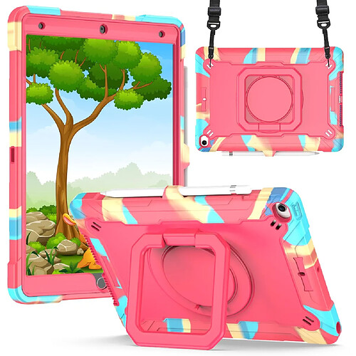 Coque en TPU + silicone avec béquille rotative à 360°, antichoc arc-en-ciel/rose pour votre Apple iPad 10.2 (2021)