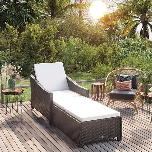 Maison Chic Chaise longue avec coussin | Bain de soleil Relax | Transat blanc crème Résine tressée Noir -GKD54823