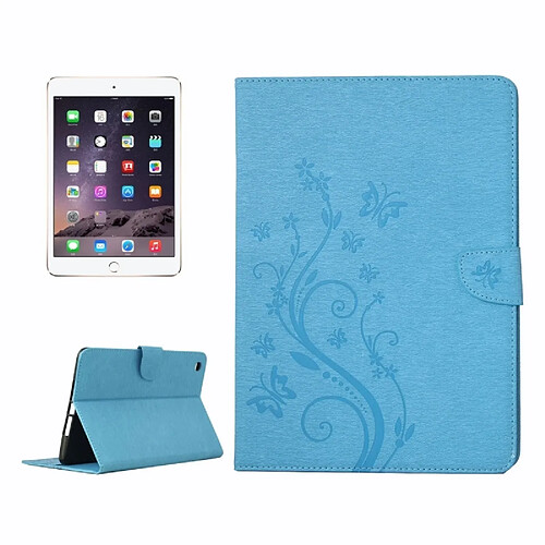 Wewoo Smart Cover bleu pour iPad mini 3 fleurs pressées motif papillon flip horizontal étui en cuir PU avec boucle magnétique et titulaire fentes cartes porte-monnaie