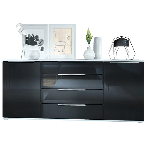 Mpc Buffet Blanc Et Noir Laqué Hxp) : 166,5 X 72,5 X 35 Cm