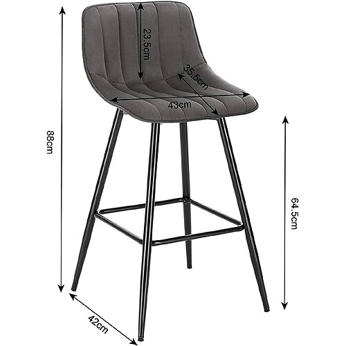 Helloshop26 Lot de 2 tabourets de bar design avec repose-pieds gris foncé 19_0000236