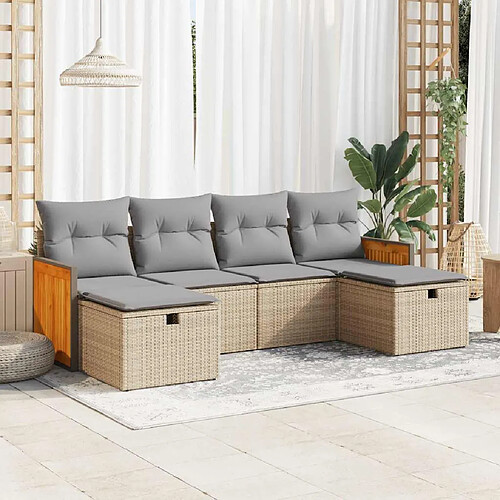 vidaXL Salon de jardin avec coussins 6 pcs beige résine tressée