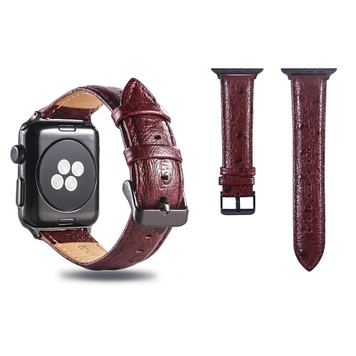 Wewoo Bande de montre en cuir véritable d'autruche pour Apple Watch Series 3 & 2 & 1 42mm Vin Rouge