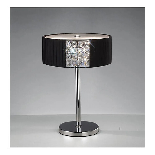 Luminaire Center Lampe de Table Evelyn rond avec Abat jour noir 2 Ampoules chrome poli/cristal