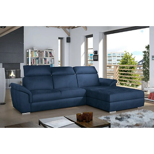 VENESETTI Canapé d'angle convertible en tissu velours Prestige, bleu, 5 places, angle droit (vu de face) - TRESOR